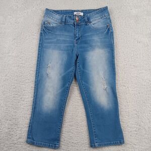 YMI Wanna Betta Butt Crop Jeans Womens 13/31 Blue Distressed High Rise C107556